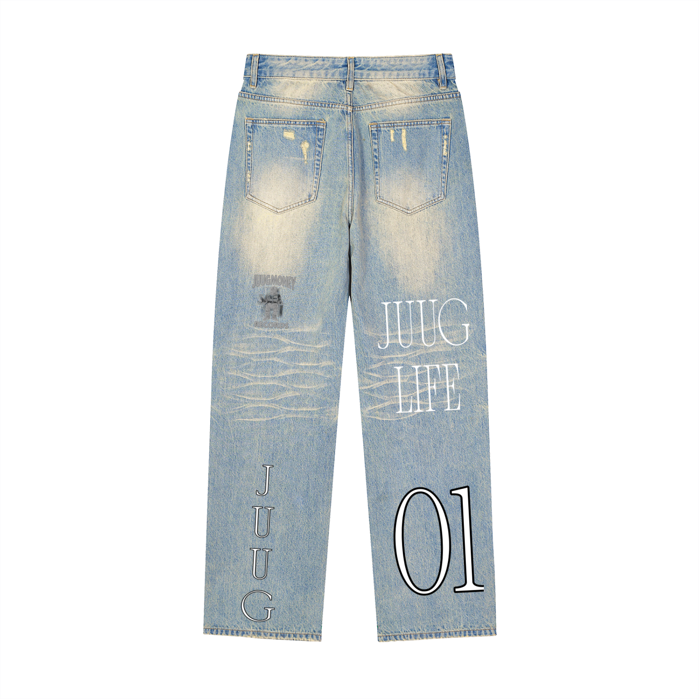 “Juug Row ‘01” Sun Fade Raw Hem Denim Jeans
