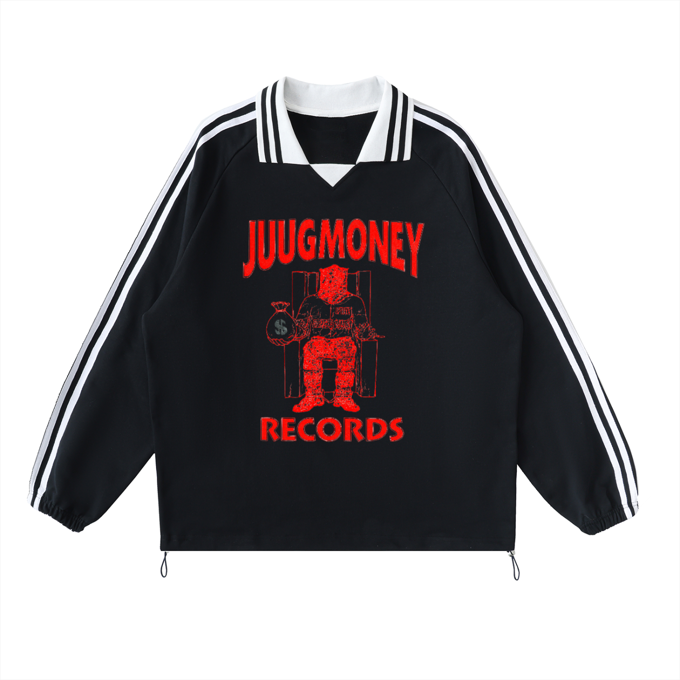 “Juug Row” Contrast Striped Lapel Collar Sweatshirt