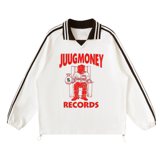 “Juug Row” Contrast Striped Lapel Collar Sweatshirt