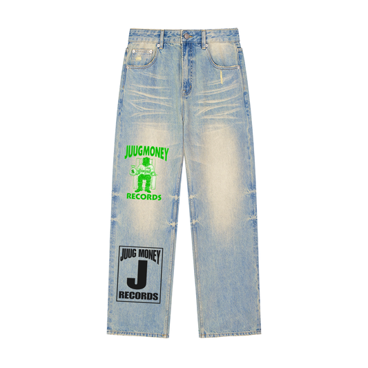 “Juug Row ‘01” Sun Fade Raw Hem Denim Jeans
